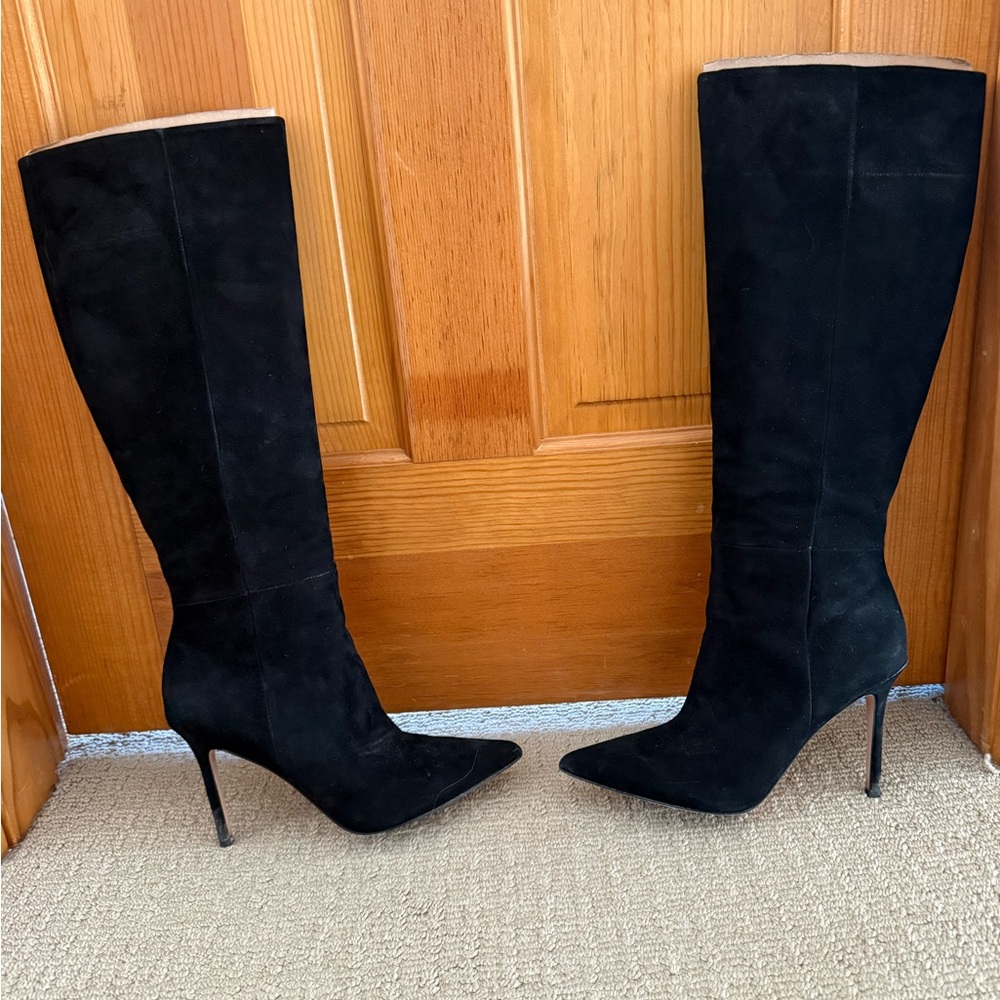 Veronica Beard Black Suede Heeled Boots - Picture 2 of 6